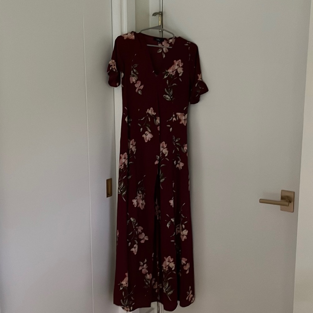 Lulus September Sunsets Burgundy Floral Print Wrap Dress - Picture 2 of 5